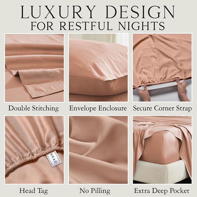 KARISSA MAE Pure Viscose from Bamboo Queen Size Pillowcase Set | 100% FSC Certified | Luxuriously Soft | Cooling | [Terracotta]