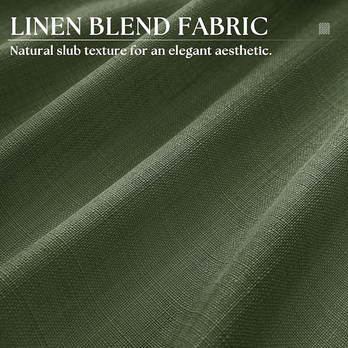 Olive Green Semi Sheer Curtains 63 Inch Length for Living Room 2 Panels Set Flax Linen Light Filtering Bronze Grommet Boho Farmhouse Modern Curtains 63 Inches Long 52x63 Moss Green for Dining Room