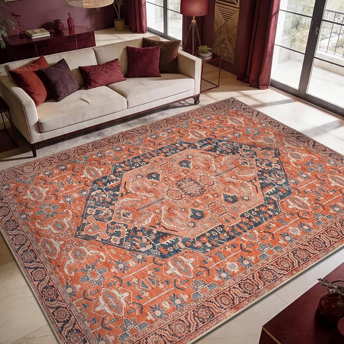 Keen Home Design 9x12 Rug - Machine Washable Area Rug with Non-Slip Backing, Ideal for Living Room, Dining Room, Bedroom - Vintage, Easy Clean, Durable, Low Pile Rug - (9' x 12')
