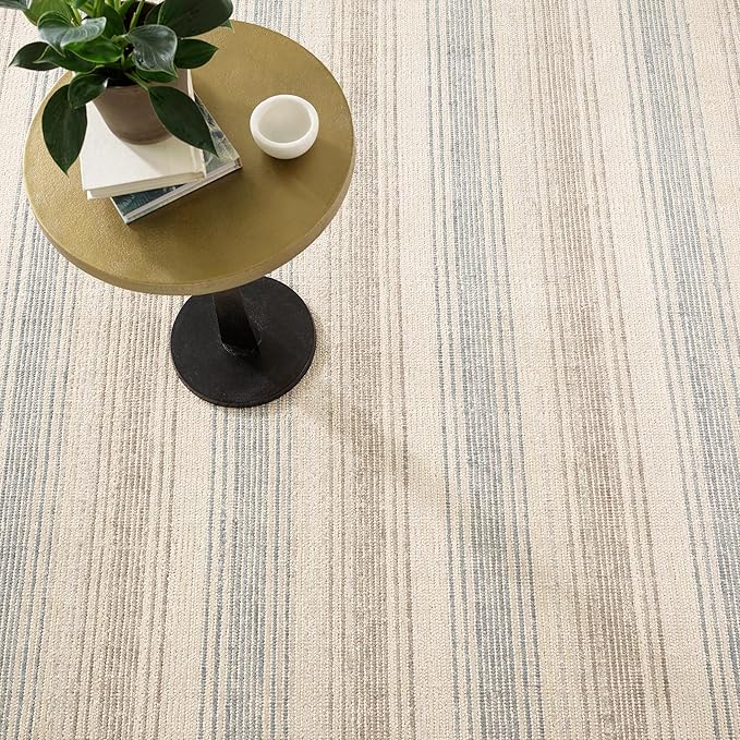 Dash & Albert Moonshine Handwoven Cotton/Viscose Rug, 8.5 X 11.5 Feet, Blue Stripe Pattern