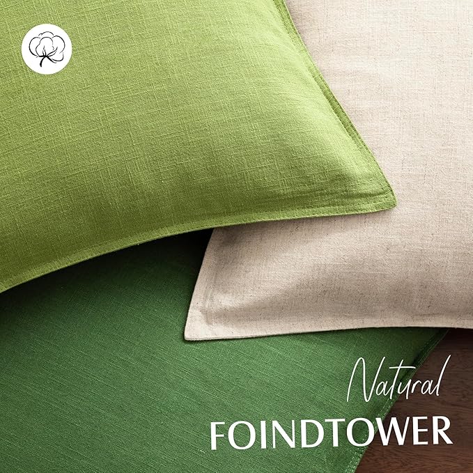 Foindtower Pack of 2, Decorative Linen Soild Throw Pillow Covers Soft Accent Euro Cushion Case Boho Farmhouse Pillowcase for Chair Couch Sofa Bedroom Living Room Home Decor 26 x 26 Inch Forest Green