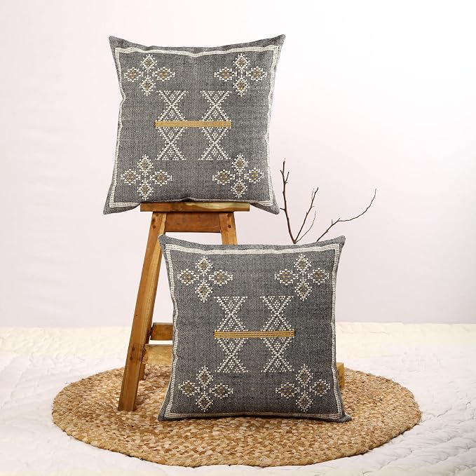 Trade Star 100% Cotton Cushion Covers Set of 2 Throw Pillow Cover Handloomed Decorative Cushion case Handwoven Pillowcase 18x18 Inches Designer Square Pillow Shams
