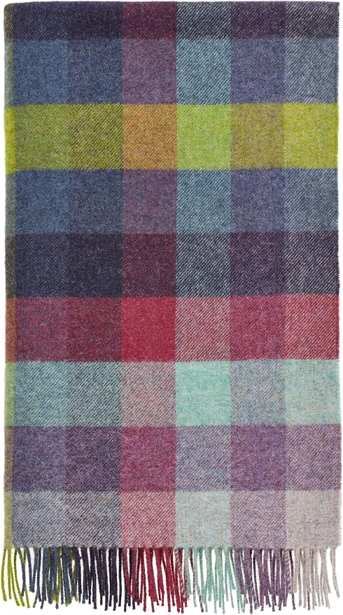 Moon Wool Plaid Throw Blanket, Pure New Wool, Harlequin Moorland, Made in UK
