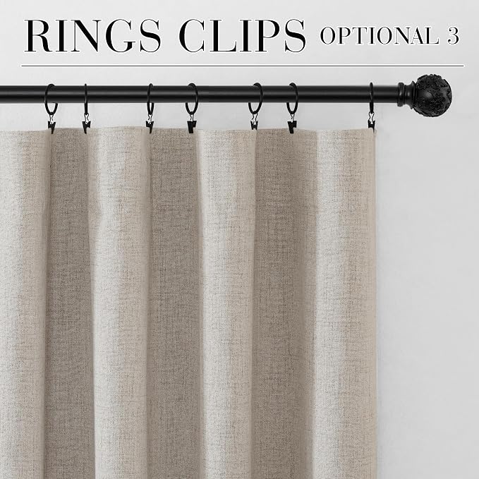 RYB HOME Natural Beige 100% Blackout Short Curtains 45 inch Length 52 Width, Light Blocking & Thermal Insulated Curtains for Kitchen/Small Window/Bathroom/Basement, 2 Panels
