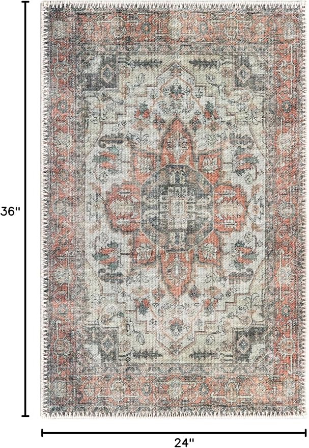 Keen Home Design 24"x36" Rug - Machine Washable Entry Rug with Non-Slip Backing, Ideal for Enteryway, Kitchen, Bathroom, Laundry Room - Vintage, Easy Clean, Durable, Low Pile - (2' x 3')