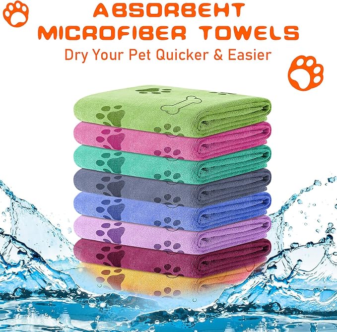 8Pcs Dog Towels for Drying, 55 x 28 Inch Quick Drying Pet Bath Towels Bulk Colorful Pet Grooming Towel Absorbent Microfiber Towel for Small Medium Large Dog Puppy Cat