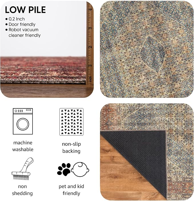 Keen Home Design 30"x120" Rug - Machine Washable Runner Rug with Non-Slip Backing, Ideal for Hallway, Entryway, Kitchen, Laundry Room - Vintage, Easy Clean, Durable, Low Pile - (2'6" x 10')