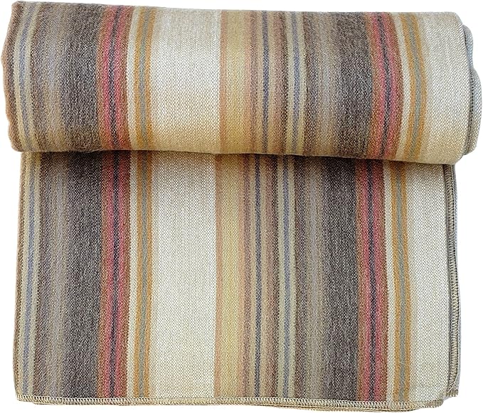 DAVLINA, Alpaca Wool Throw Blanket | Super Soft, Lightweight, Breathable and Hypoallergenic | Non-Itchy or Scratchy (Beige Brown Varicolored, Striped)