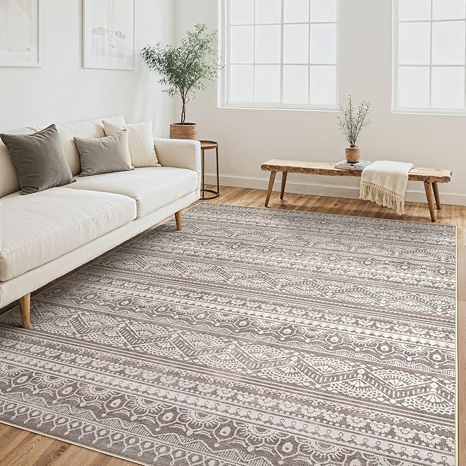Tortania Area Rug Living Room Rugs - 5x7 Washable Large Soft Neutral Boho Moroccan Bohemian Farmhouse Rug Indoor Floor Carpet for Bedroom Under Dining Table Home Office Decor - Dark Brown