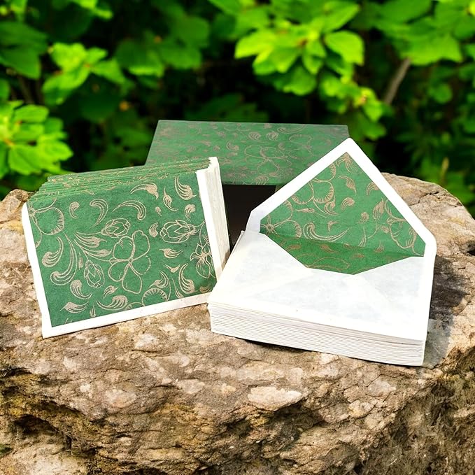Kathmandu Valley Co. Nepali Cherish Greeting Card & Envelope Box Set with Handmade Lokta Paper from Nepal, 25 Cards (Rainforest)