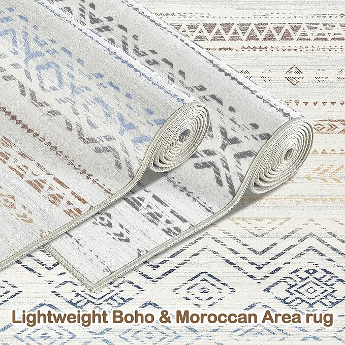 Tortania Area Rug Living Room Rugs- 9x13 Washable Large Soft Neutral Boho Moroccan Bohemian Farmhouse Rug Indoor Floor Carpet for Bedroom Under Dining Table Home Office Decor - Multicolor