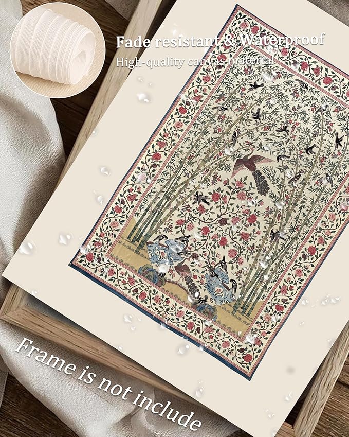 Vintage Textile Wall Art | Light Academia Home Decor | Tapestry Canvas Wall Art | Light Academia Room Decor, Farmhouse Paintings Art Picture Aesthetic for Bedroom Bathroom Living Room (8" x 10"-UNFRAMED)