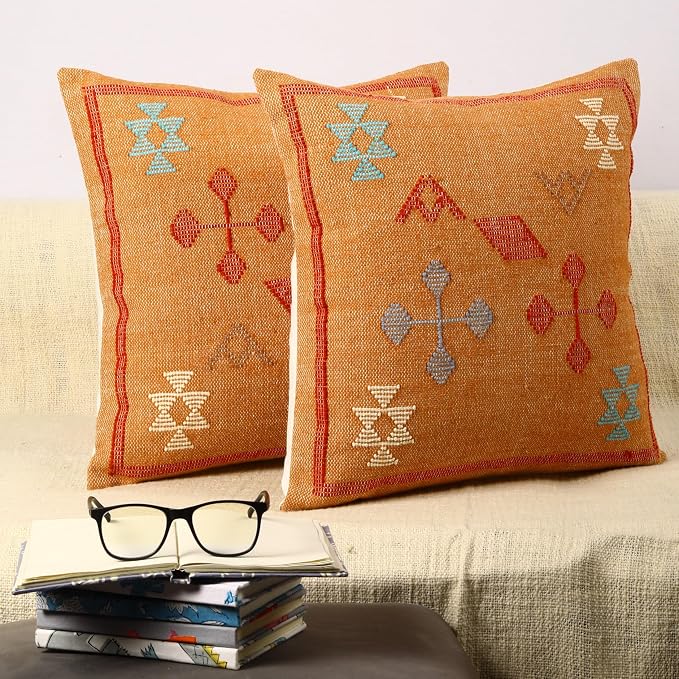 Trade Star 100% Cotton Handwoven Pillowcases Throw Pillow Covers Handloomed Decorative Cushion case Designer Square Pillow Shams 18x18 Inches Set of 2 Designer Cushion Covers