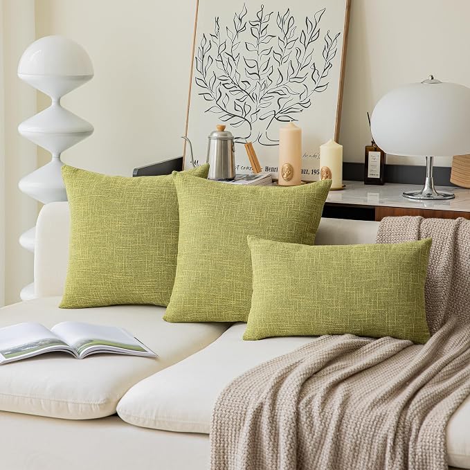 Kevin Textile 2 Packs Spring Throw Pillow Cases Textural Faux Linen Decor Star Cushion Cover for Living Room, 26x26 inches, Linden Green