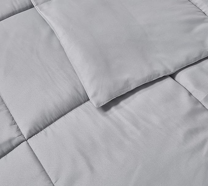 Blue Ridge Home Fashions Microfiber Light Weight Solid Down Alternative All Season Comforter - Hypoallergenic Polyester Fill, Full-Queen, Platinum