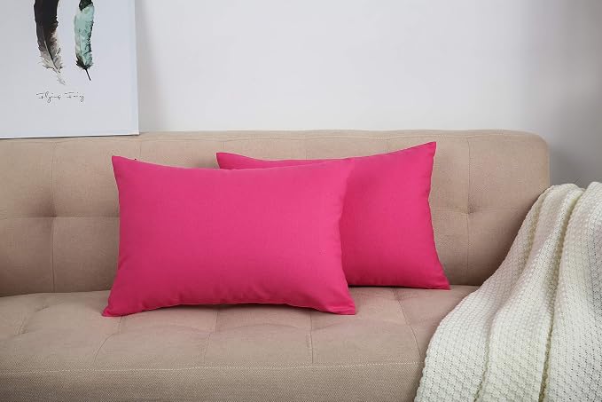 TangDepot Handmade Decorative Solid 100% Cotton Canvas Throw Pillow Covers/Pillow Shams, (12"x18", Hot Pink), 1 Count (Pack of 1) | 100% cotton, same-color zip, machine wash & air dry. For living room, bedroom, office, car. 42 colors, 73 sizes. Cover o...