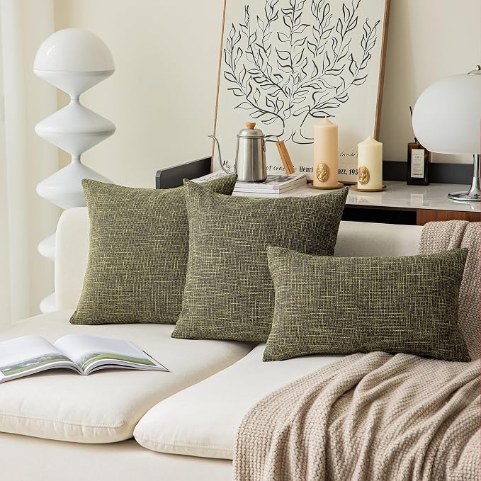 Kevin Textile Cotton Linen Soft Decorative Square Throw Pillow Covers Cushion Case for Sofa Bedroom, 2 Pc, 22 x 22 Inch 55 x 55 cm, Peridot Green