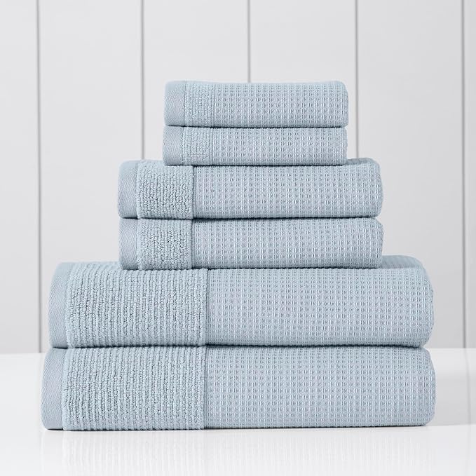 Modern Threads Waffle-Rib 6-Piece Towel Set – Premium Cotton Bath Towels, Ultra-Absorbent & Soft, Elegant Waffle Texture for Bathroom & Spa, Air
