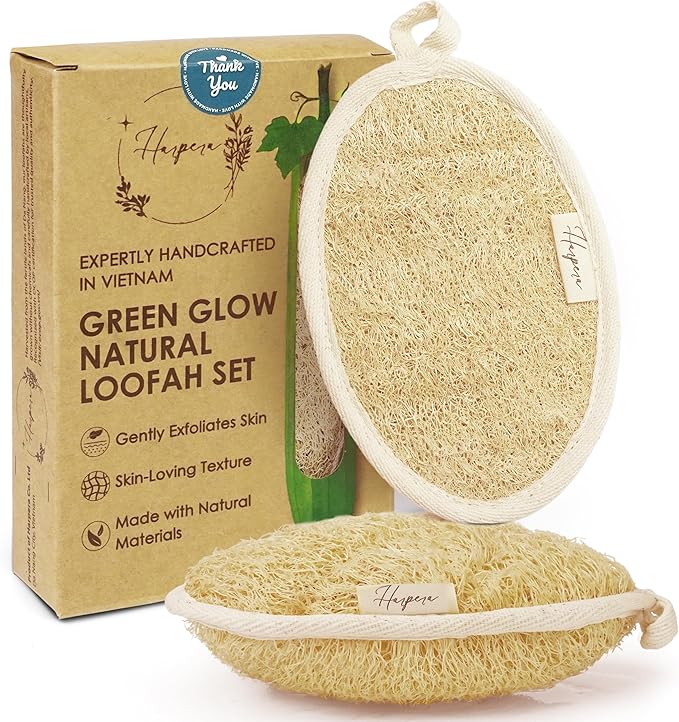 Vietnamese Natural Loofah Body Scrubber – Exfoliating Shower Sponges for Men & Women – Authentic Loofah from Vietnam for Deep Cleansing of Body (2 Pack)