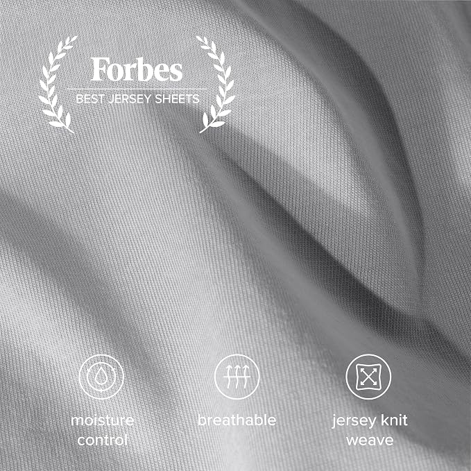 Bare Home 100% Organic Cotton Jersey Fitted Sheet - Queen Size - Ultra Soft - Deep Pocket Fitted Sheet - 100% Cotton - Ring Spun Yarns (Queen, Light Grey)