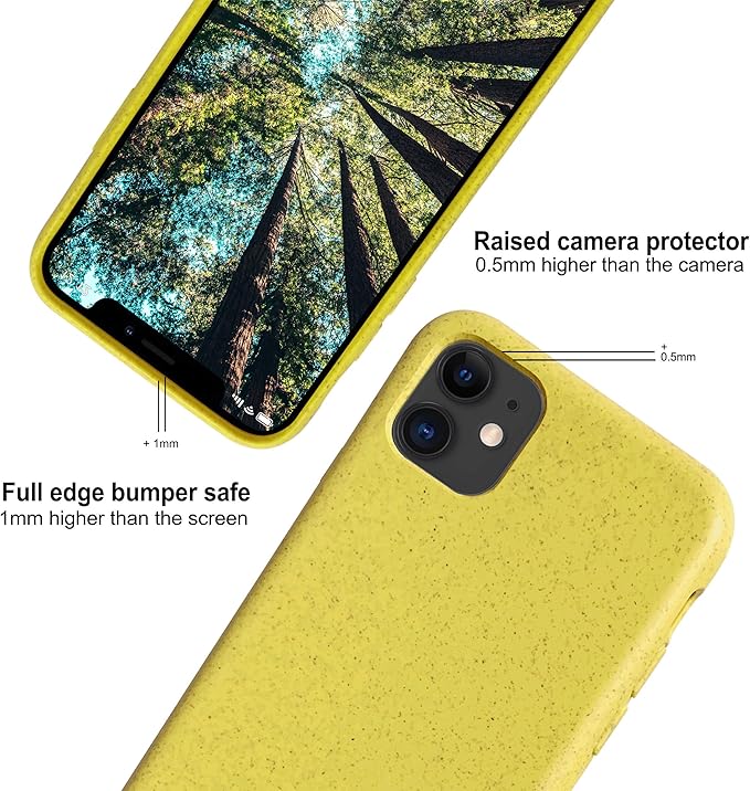 eplanita Eco Mobile Phone Case Compatible with iPhone 11, Plant Fiber, Drop Protection Cover, Durable and Sustainable (for iPhone 11, Yellow)