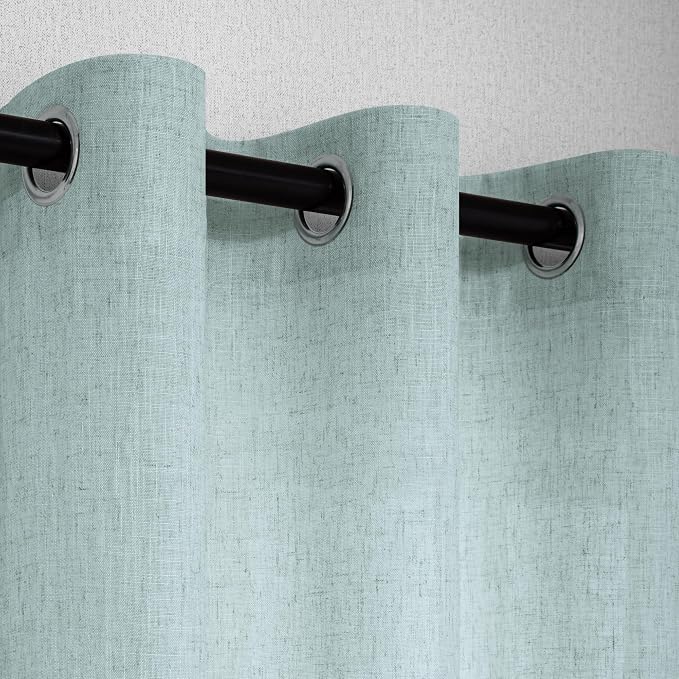 Sea Green Curtains 96 Inches Long for Living Room Windows Set 2 Panels Linen Textured Light Filtering Semi Sheer Grommet Curtains for Bedroom Decor Teen Girls