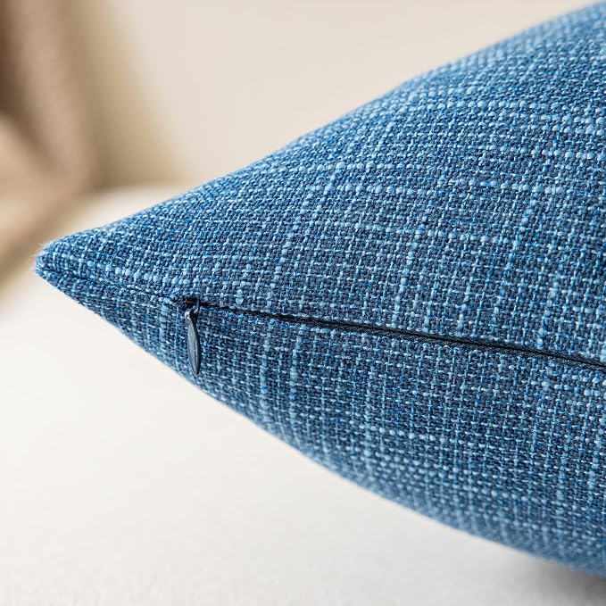 Kevin Textile Faux Linen Home Decorative Hand Made Cushion Cover Pillowcase for Nap, Hidden Zipper, 18"x18"(2 Pieces, Navy Blue)