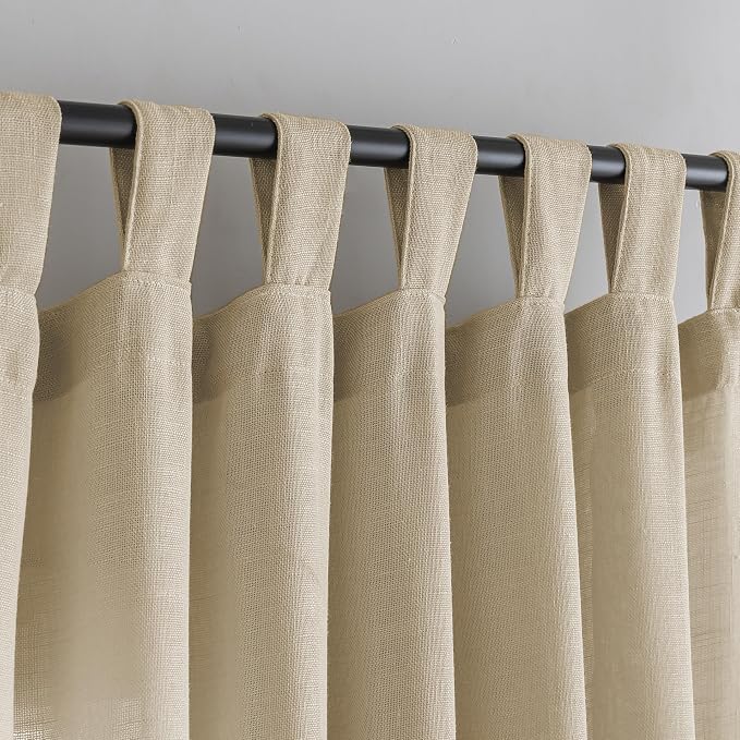Linen Semi Sheer Curtains Tab Top Light Filtering Elegant Curtains & Drapes for Bedroom (Khaki, 52" W x 90" L, Pack of 2)
