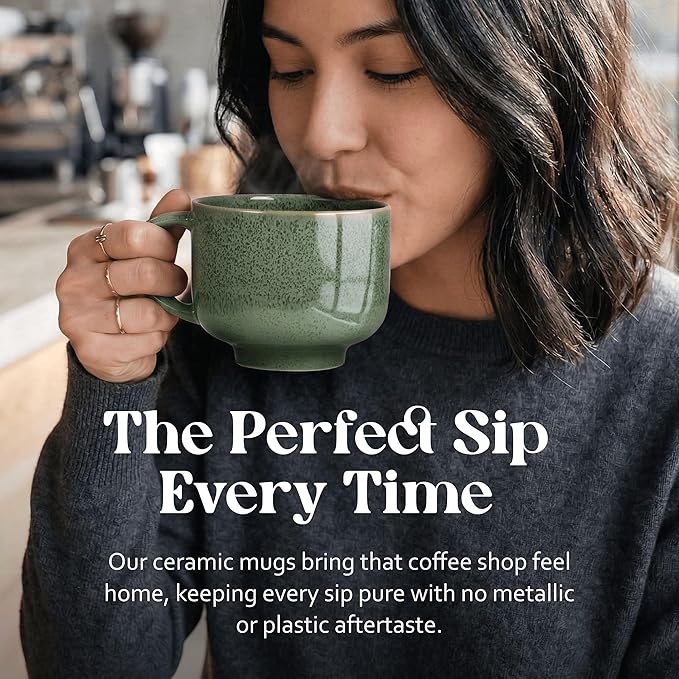 NOVA CERAMICS Ceramic Coffee Mug - 16 oz Coffee Cups with Handle - Large Mug, Coffee Cup & Tea Cup - Microwave & Dishwasher Safe - Gifts For Women Men Him Her - 16oz - Emerald