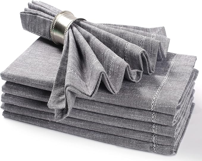 Cotton Textured Cloth Dinner Napkins Set of 6 (20X20 Inch - Charcoal Grey) 100% Cotton Everyday Use Premium Quality Over Sized Cloth Napkins with Mitered Corners Ultra Soft Durable Hotel Quality
