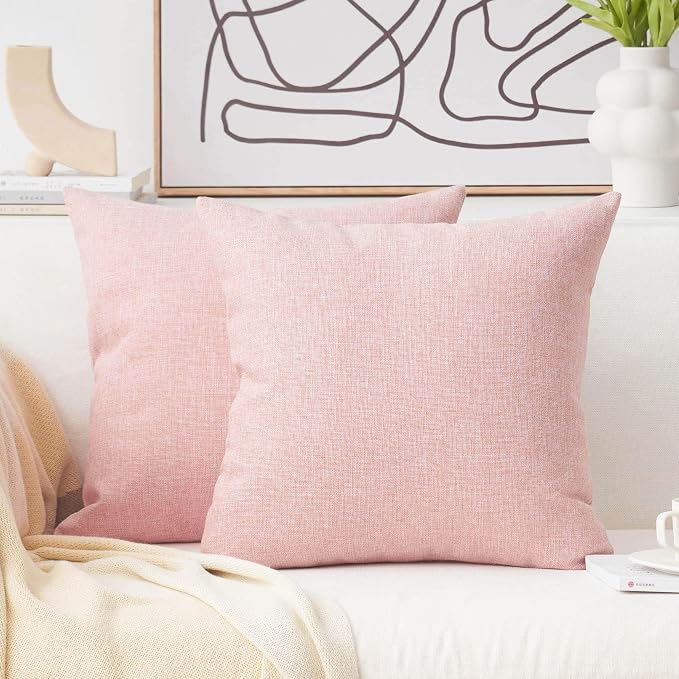 Home Brilliant Pillow Covers Decorative Pink Throw Pillow Covers Linen Throw Pillows for Couch Sofa Bed Bedroom Girl Room Decoration, 20x20 inch(50cm), Set of 2, Baby Pink