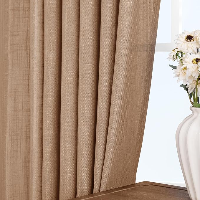 Brown Curtains for Living Room Back Tab Modern Farmhouse Semi Sheer Brown Curtains 72 inches Long 2 Panels Set Muted Neutral Window Curtain for Dining Room Bedroom 52x72