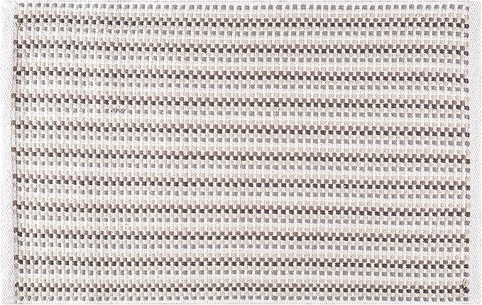 Cotton Chalk Stripe Woven Area Rug 2x3 Feet - Grey Beige, Farmhouse Soft & Durable Decorative Washable Floor Rugs Ideal for Entryway, Bedroom, Kitchen | Linen Small Nersery Space Reversible Door Mats
