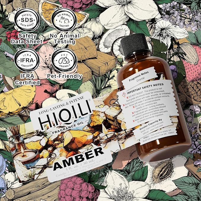 HIQILI Amber Fragrance Oil for Perfume Making - 1 Fl Oz / 30 ML | Add to Body Lotion, for Candle, Soap Making, Hotel Scents for Essential Oil Diffuser & Aromatherapy