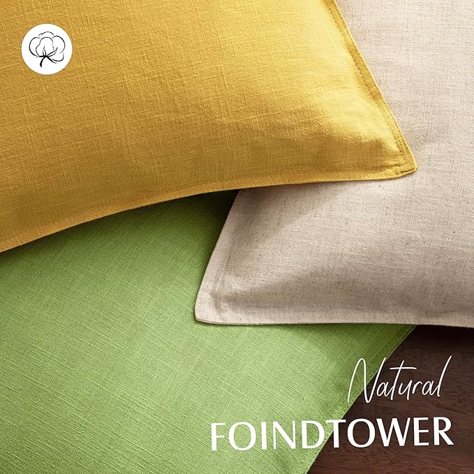 Foindtower Pack of 2, Decorative Linen Soild Throw Pillow Covers Soft Accent Euro Cushion Case Boho Farmhouse Pillowcase for Chair Couch Sofa Bedroom Living Room Home Decor 18 x 18 Inch Ginger Yellow