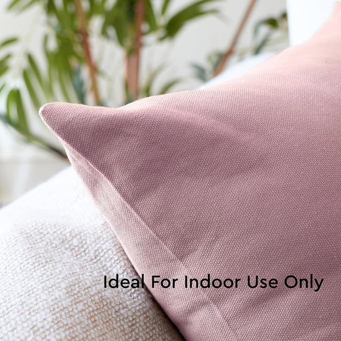 Encasa XO Throw Pillow Covers 20x20 in Set of 2 Mauve | No Inserts | Cotton Pillow Covers for Living Room, Bed, Sofa, Couch | Decorative Cushion Covers with Improved Zipper