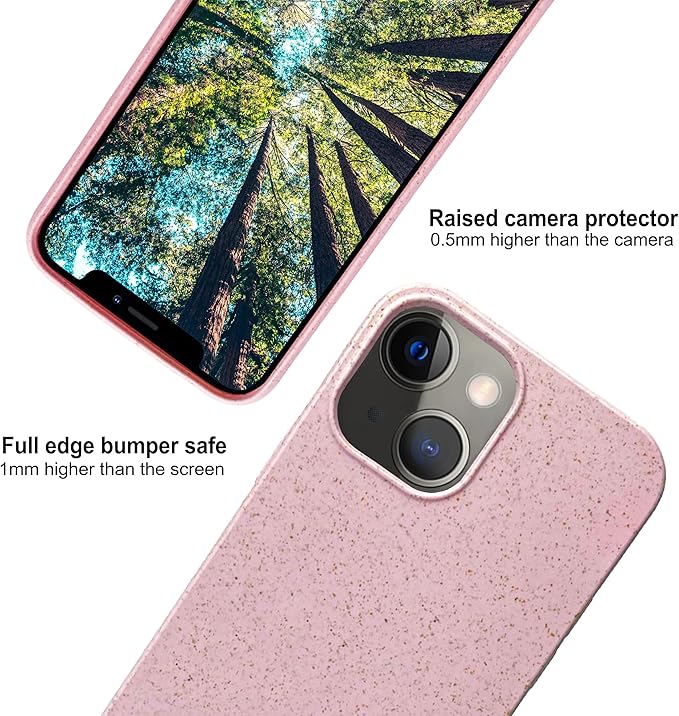 eplanita Eco Mobile Phone Case Compatible with iPhone 13 Mini, Plant Fiber, Drop Protection Cover, Durable and Sustainable (for iPhone 13 Mini, Pink)