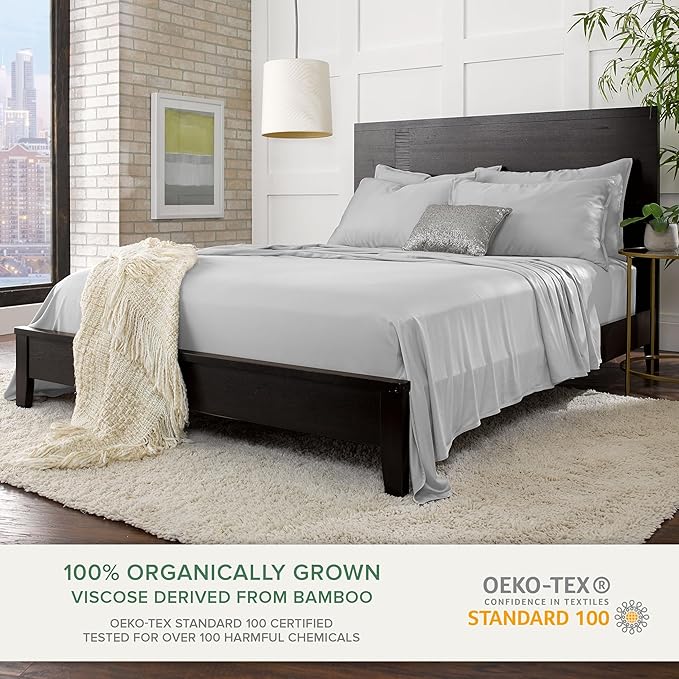 Queen Pillowcases by Pure Bamboo, Genuine 100% Organic Viscose Derived from Bamboo, Luxuriously Soft & Cooling, Double Stitching, Envelope Closure (2 Queen Pillowcases, Silver Pearl)