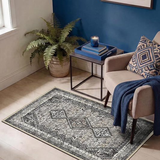 Keen Home Design 2x3 Rug - Machine Washable Entry Rug with Non-Slip Backing, Ideal for Enteryway, Kitchen, Bathroom, Laundry Room - Vintage, Easy Clean, Durable, Low Pile Rug - (2' x 3')