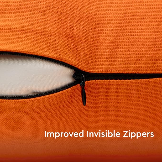 Encasa XO Throw Pillow Covers 22x22 in Set of 2 Orange | No Inserts | Cotton Pillow Covers for Living Room, Bed, Sofa, Couch | Decorative Cushion Covers with Improved Zipper