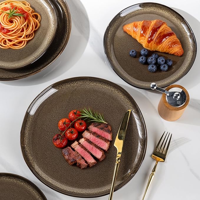 AmorArc Ceramic Dinnerware Sets,Handmade Reactive Glaze Stoneware Plates and Bowls Sets,Highly Scratch Resistant | Dishwasher & Microwave Safe Dishes Set,Service for 4 (12pc)