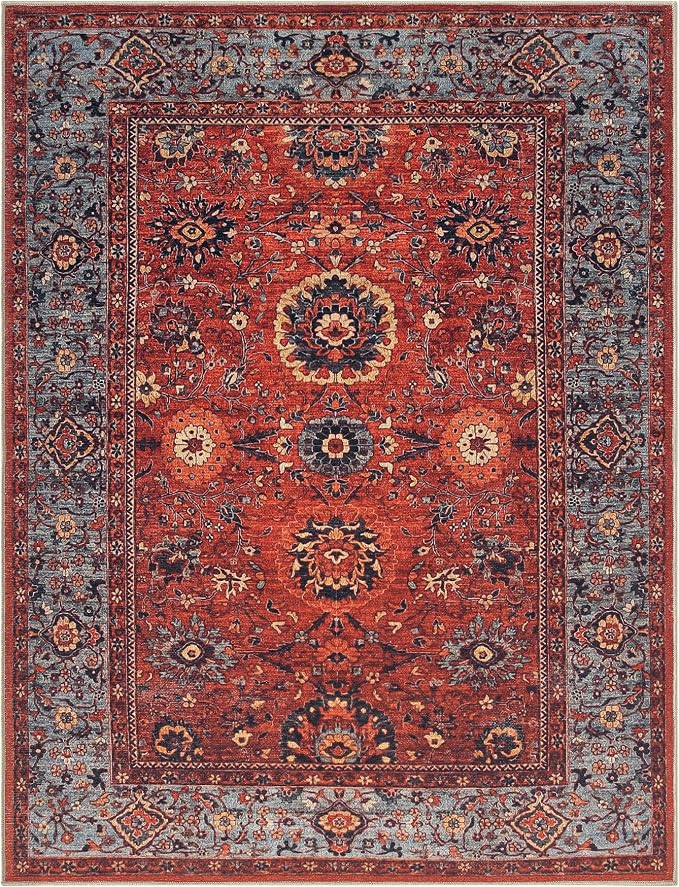 Keen Home Design 5x7 Rug - Machine Washable Area Rug with Non-Slip Backing, Ideal for Living Room, Dining Room, Bedroom - Vintage, Easy Clean, Durable, Low Pile Rug - (5' x 7')