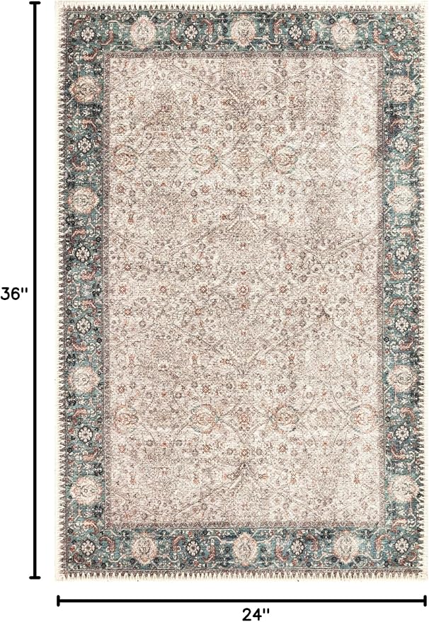 Keen Home Design 24"x36" Rug - Machine Washable Entry Rug with Non-Slip Backing, Ideal for Enteryway, Kitchen, Bathroom, Laundry Room - Vintage, Easy Clean, Durable, Low Pile - (2' x 3')