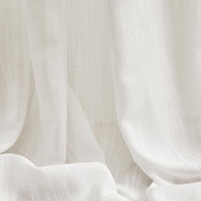 MYSKY HOME 90 Inch Curtains for Sliding Glass Door Windows, Living Room Decoration Natural Drapes Soft Comfortable Touch Farmhouse Country Patio Treatment Set, Beige White, 50" Width, 2 Panels