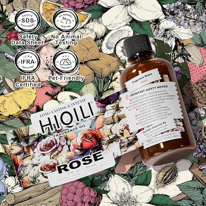 HIQILI Rose Fragrance Oil for Perfume Making, DIY Skin Product - 1 Fl Oz | Long-Lasting Scent, Suitable for Candle, Soap Making, Essential Oil for Diffuser, Aromatherapy, Add to Home Cleaning Spray