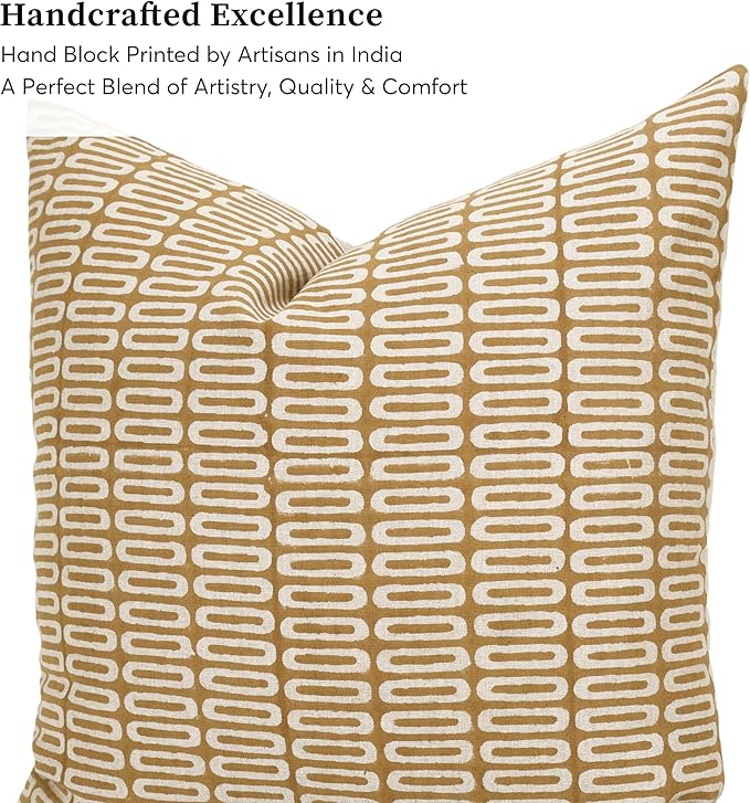 Hand-Block Printed, Artisan-Made Neutral Accent Throw Pillow Covers- Pure Cotton Cushion for Sofa, Bed, Chair, Home Decor, Boho, Indoor - Lana (Brown, 20" x 20" (Pack of 2))
