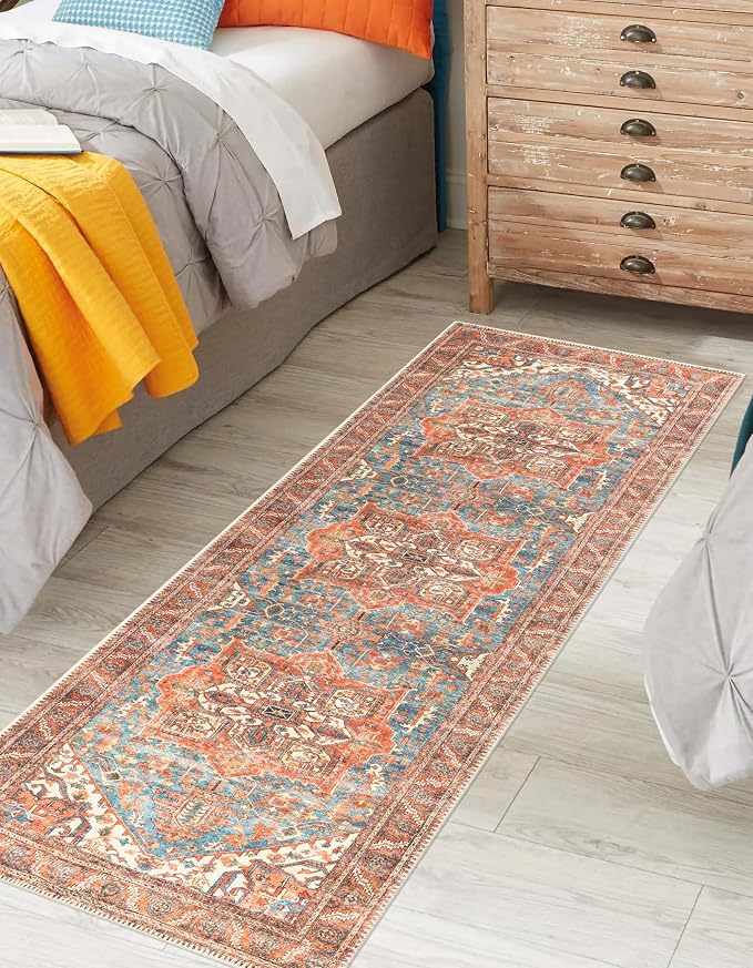 Keen Home Design 30"x120" Rug - Machine Washable Runner with Non-Slip Backing, Ideal for Hallway, Entryway, Kitchen, Laundry Room - Vintage, Easy Clean, Durable, Low Pile Rug - (2'6" x 10')