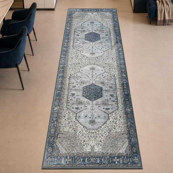 Keen Home Design 30"x120" Rug - Machine Washable Runner Rug with Non-Slip Backing, Ideal for Hallway, Entryway, Kitchen, Laundry Room - Vintage, Easy Clean, Durable, Low Pile - (2'6" x 10')