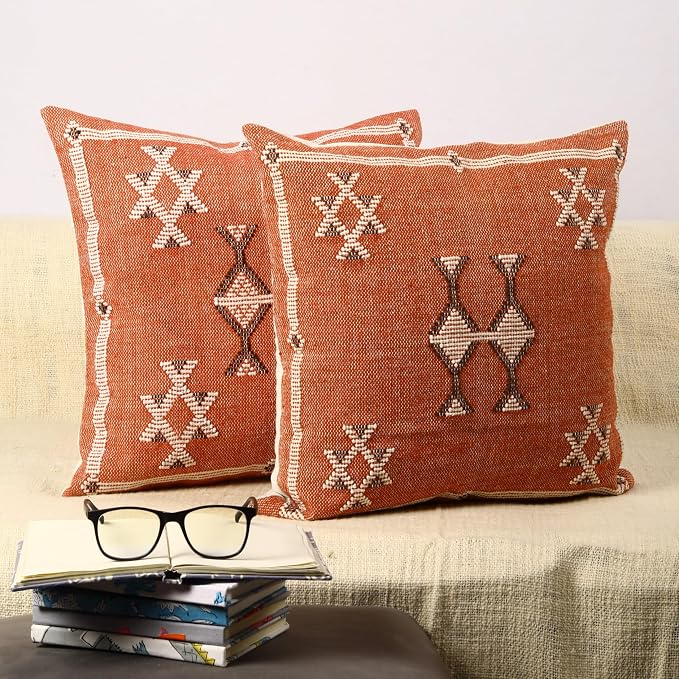 Trade Star 100% Cotton Throw Pillow Cover Handwoven Pillowcase 18x18 Inches Handloomed Rug Decorative Cushion Case Designer Square Pillow Sham Set of 2 Cotton Cushion Cover