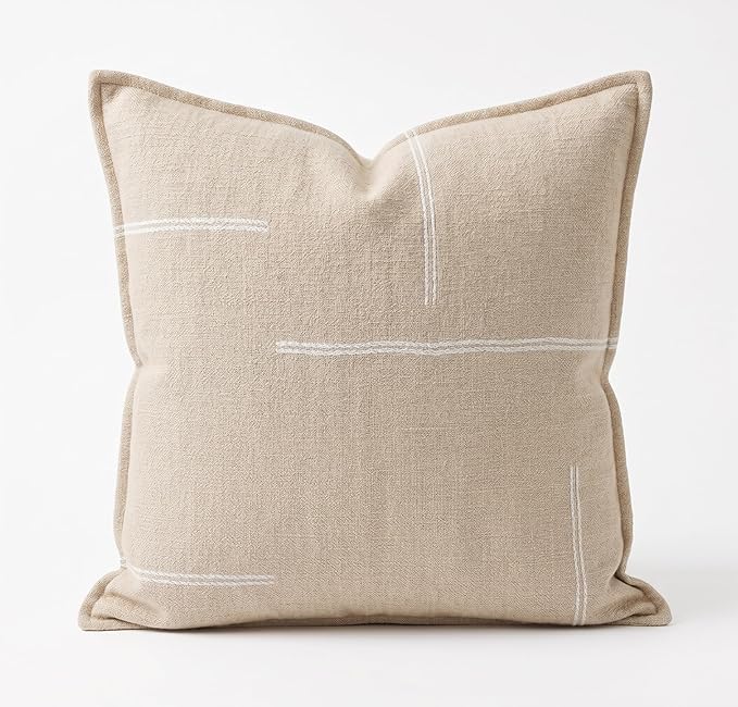 SanVia Cotton Throw Pillow Covers 20x20 – Handwoven Jacquard Texture, Fade-Resistant, No Pilling – Hidden Zipper, Decorative Cushion Cover for Sofa, Couch, Bed – Insert Not Included (Modern, Beige)